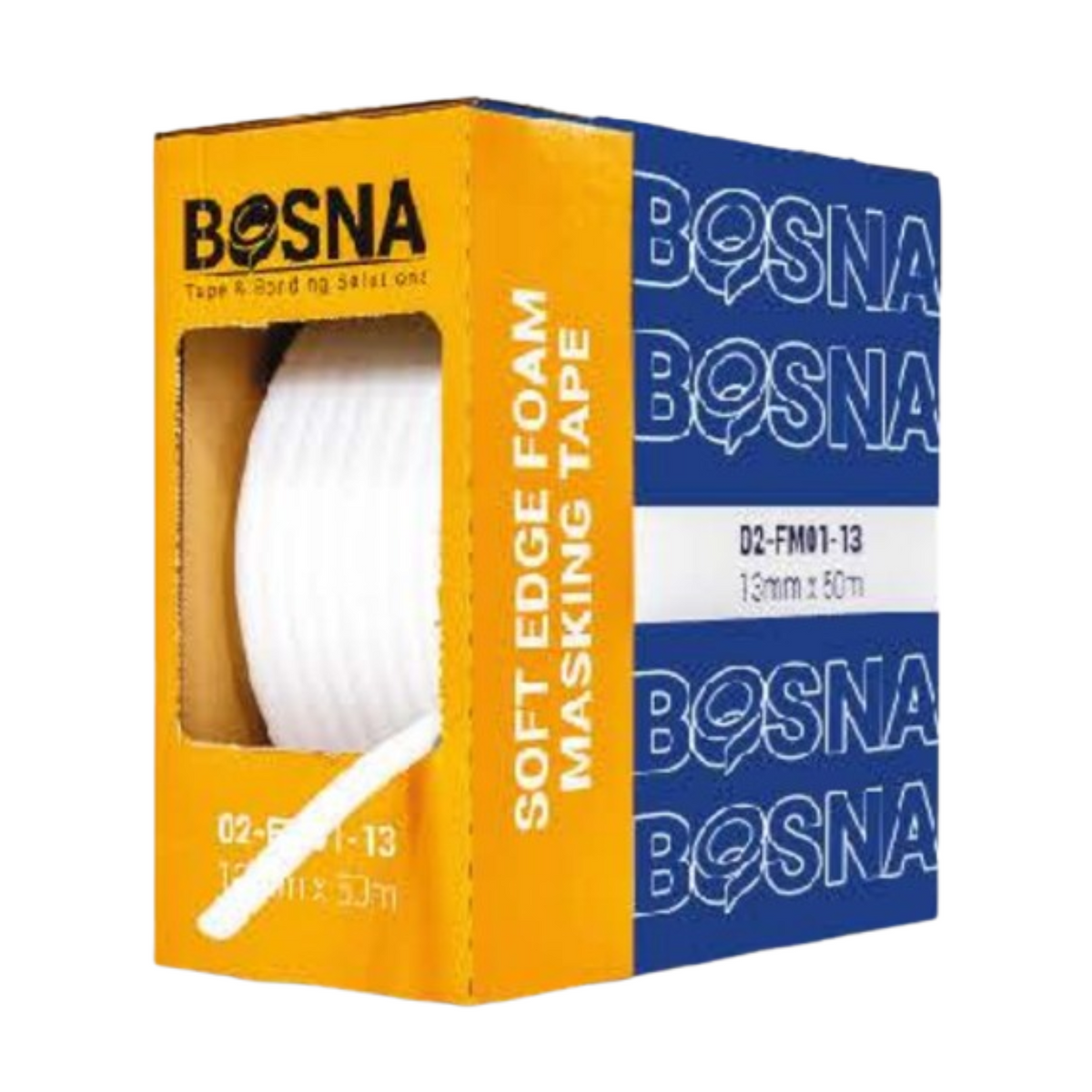 Bosna soft edge foam masking tape 13mm x 50m for automotive and marine painting; flexible, heat-resistant edge sealing and surface protection