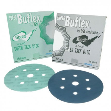 Kovax EA.193-1535 Super Buflex Discs – Green K-2000 grit, 6" diameter with 7 holes, ultra-flexible sanding discs for topcoat finishing.
