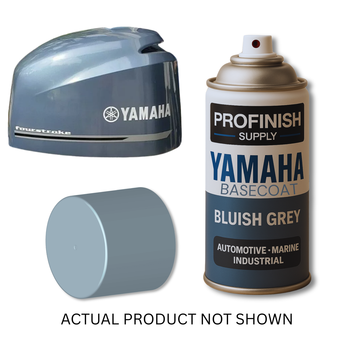 Spray Basecoat Yamaha Bluish Grey, designed for outboard engine refinishing and restoration, ensuring smooth application, excellent adhesion for professional-grade results.