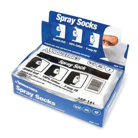 AES 141 spray sock in packaging x 12, white cotton hood for painter overspray protection
