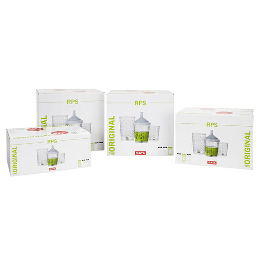 SATA RPS disposable cup systems featuring green cups with lids and filters.